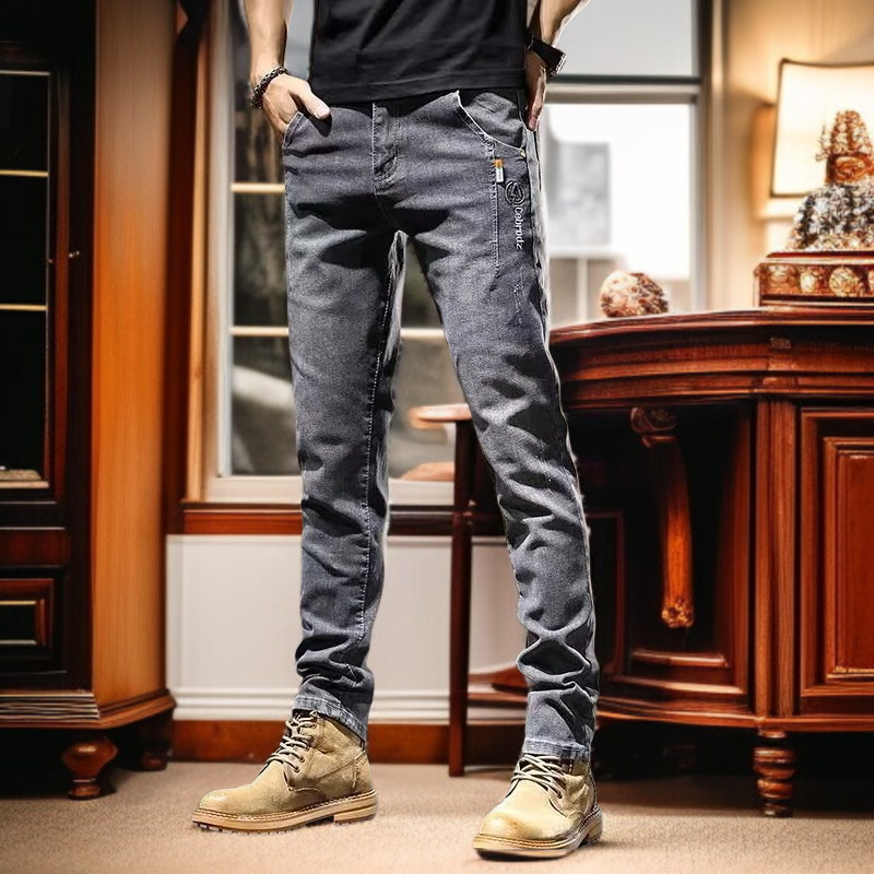 남자 슬림 작은 발바지 춘추 스판 청바지 남자 스판 작은 발바지 춘추 캐주얼 바지