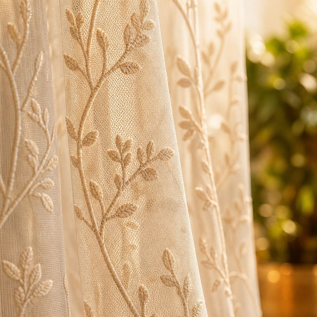 Minimalist Style Tree Branch Blackout Curtain and Transparent Sheer