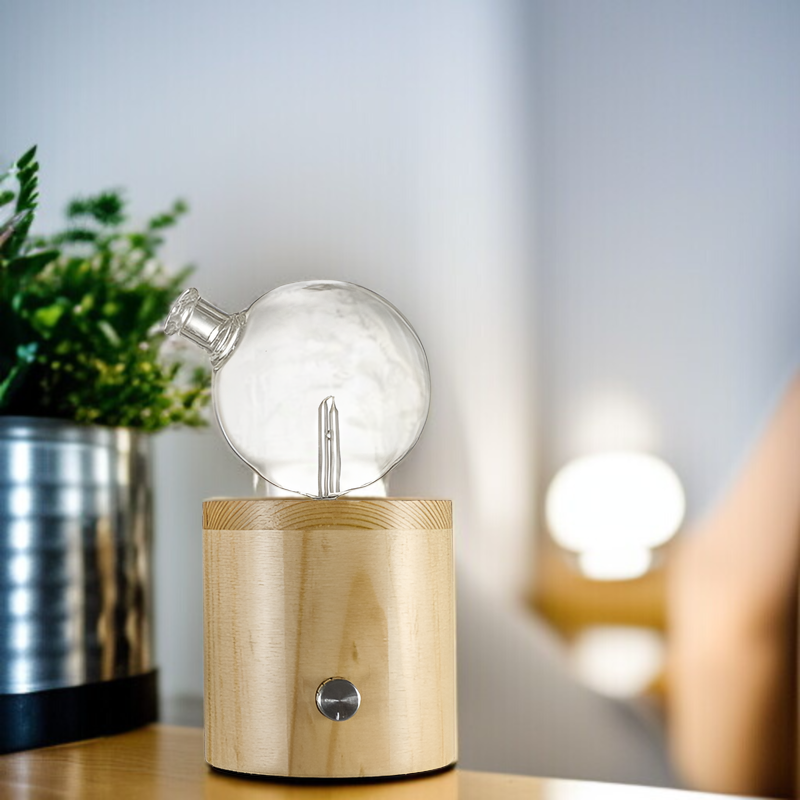 ノブでミスト量を調節できる、水不要の無垢材製エッセンシャルオイルアロマセラピーディフューザー。室内空気浄化にも。低騒音、間接照明、カラフルなLEDライト、自動電源オフ機能を備えたアロマセラピーディフュ