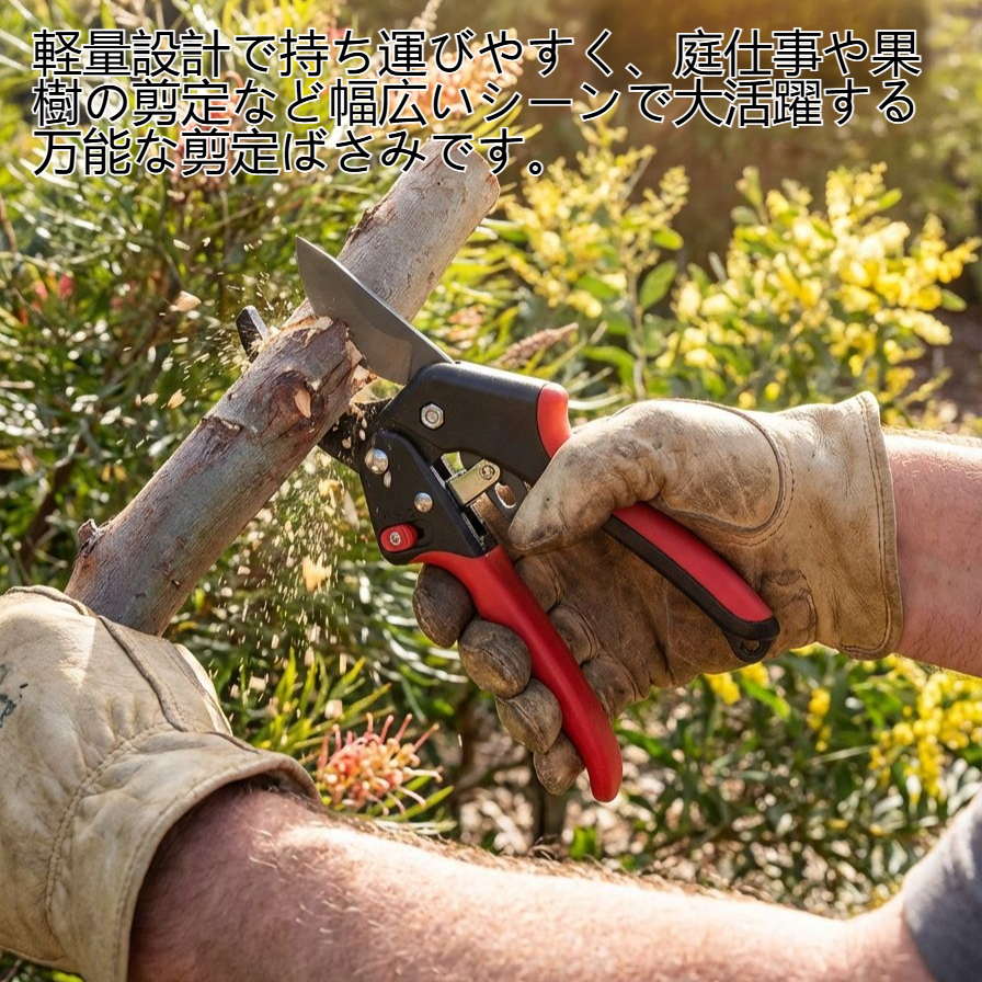 作業効率の良い剪定ばさみで庭仕事をする様子