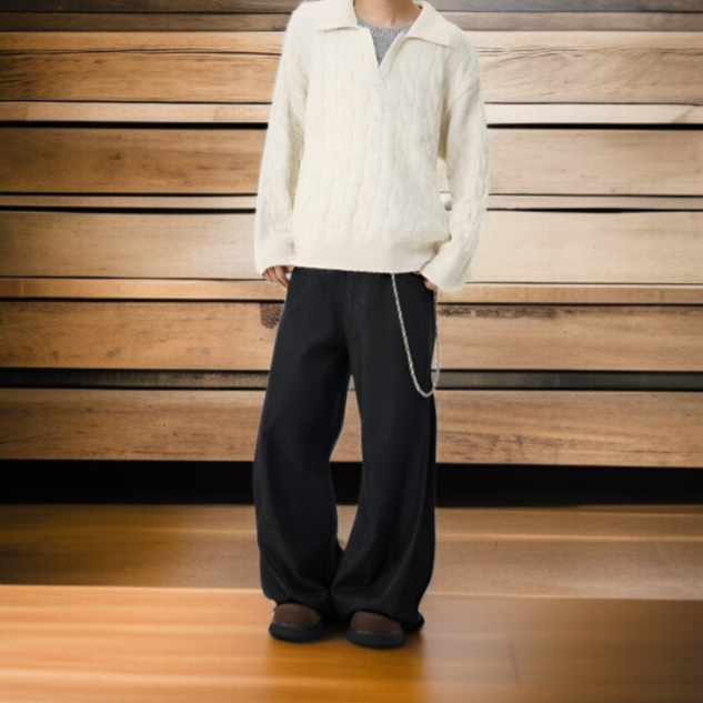 アメリカンスタイルのフェイクツーピース V ネック セーター、オーバーサイズ、厚手のニットウェア、暖かくて着心地が良い、ユニセックス、秋冬用、ゆったりとしたリラックススタイルのウール ベースレイヤー 