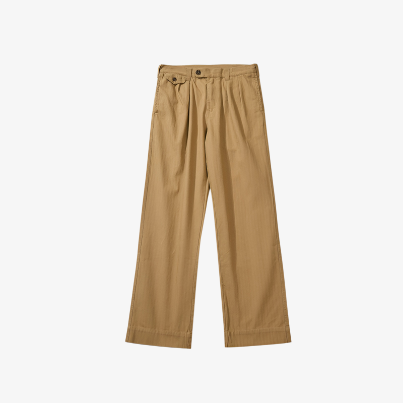 ベーシックなヘリンボーンHBTカーゴパンツ、4ポケットプリーツカジュアルパンツ、オールシーズンパンツ