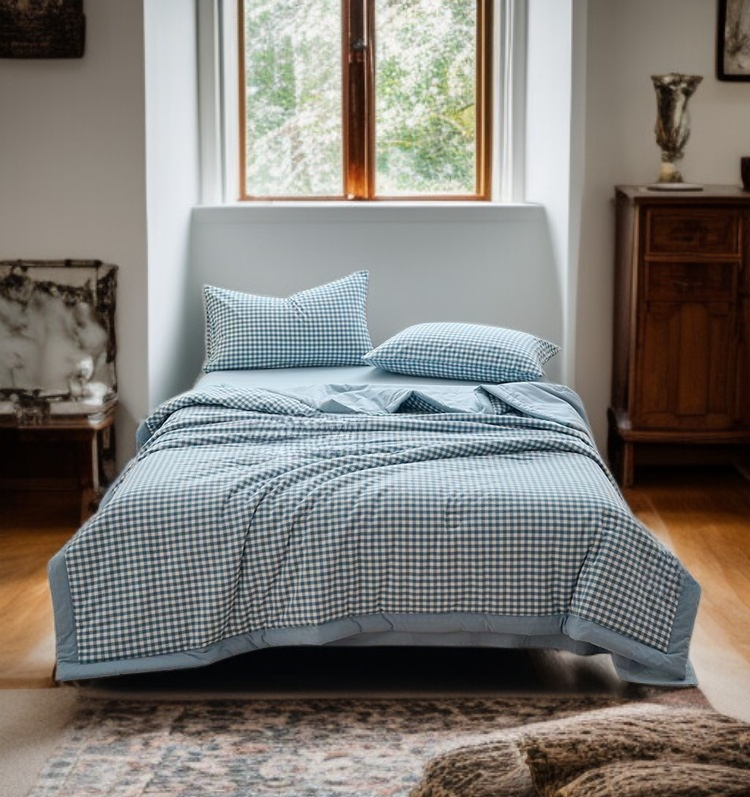 Elegant bedroom with cotton spring autumn quilt