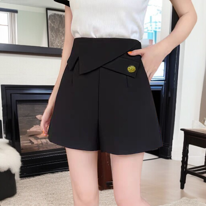 2024 新しい夏のハイウエストカジュアルレディースショーツ A ラインワイドレッグデザイン気質カジュアルスリムスーツパンツ