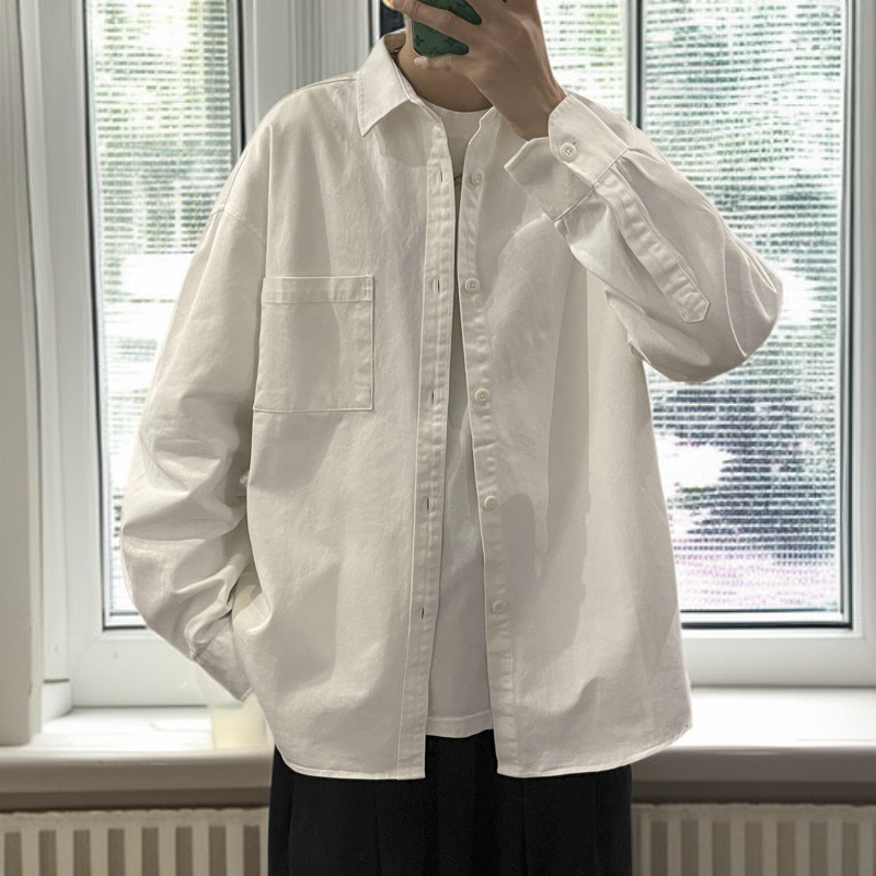 メンズ春用ヴィンテージワークスタイル長袖シャツ