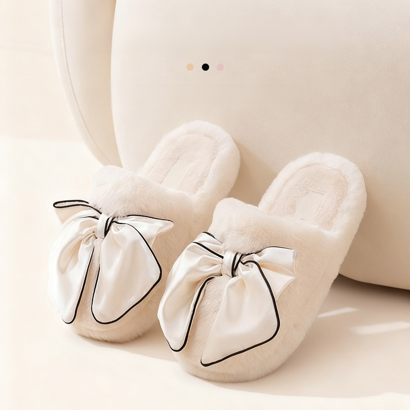 리본이 달린 솜털 슬리퍼