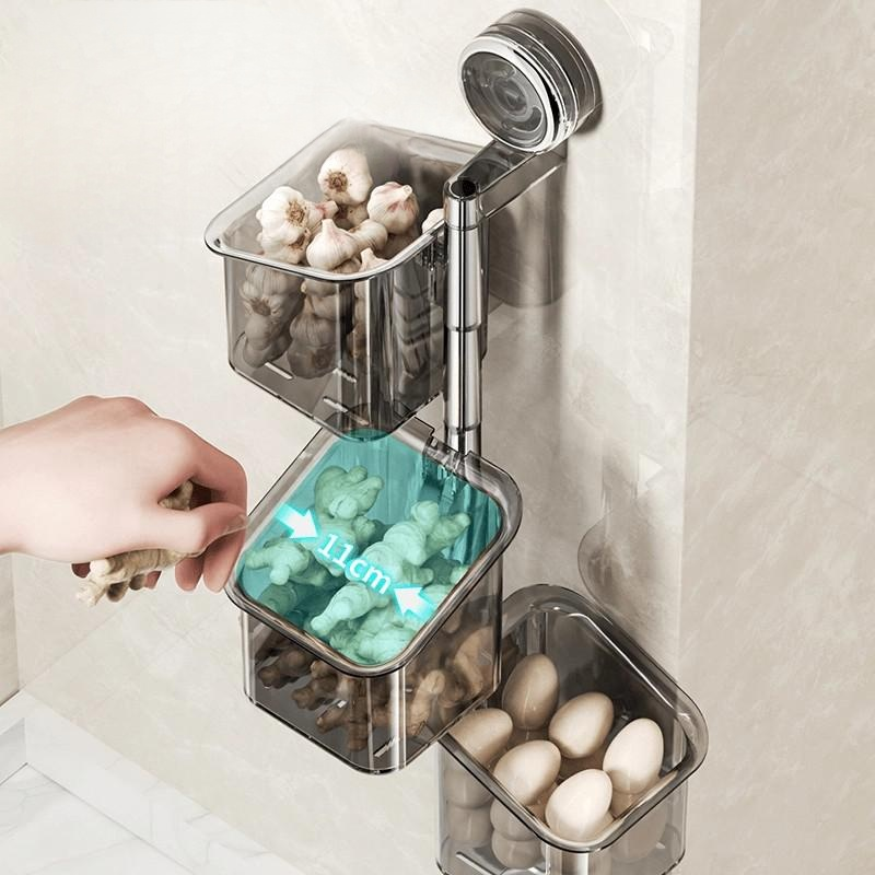 Double suction cup storage box onion, ginger and garlic kitchen rotating storage rack hanging basket