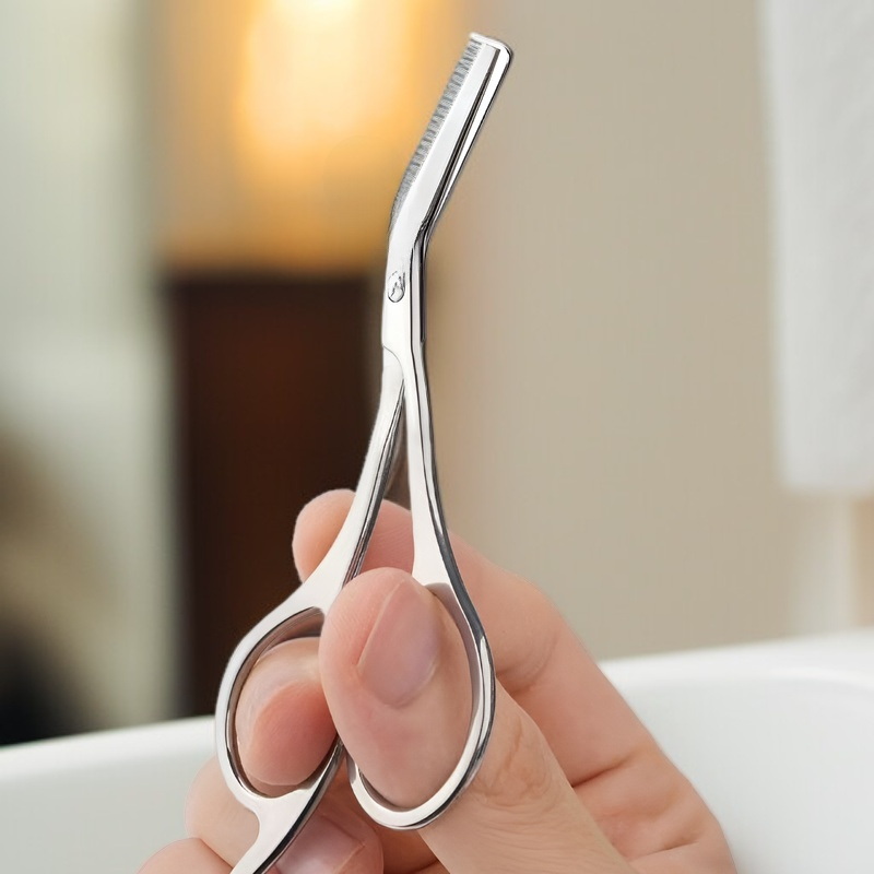 Tijeras de acero inoxidable 2 en 1 para cejas, tijeras de belleza portátiles