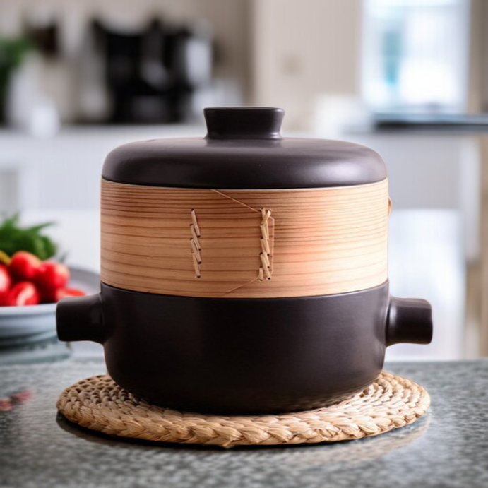 家庭用上部蒸気下部調理シチュー鍋セラミック蒸し器スープ耐熱キャセロール蒸し器キャセロール上部蒸気下部調理