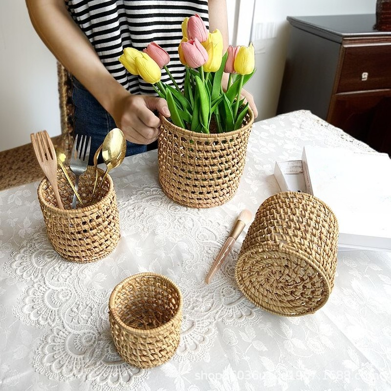 베트남식 라탄 빈티지 나무로 짠 펜홀더