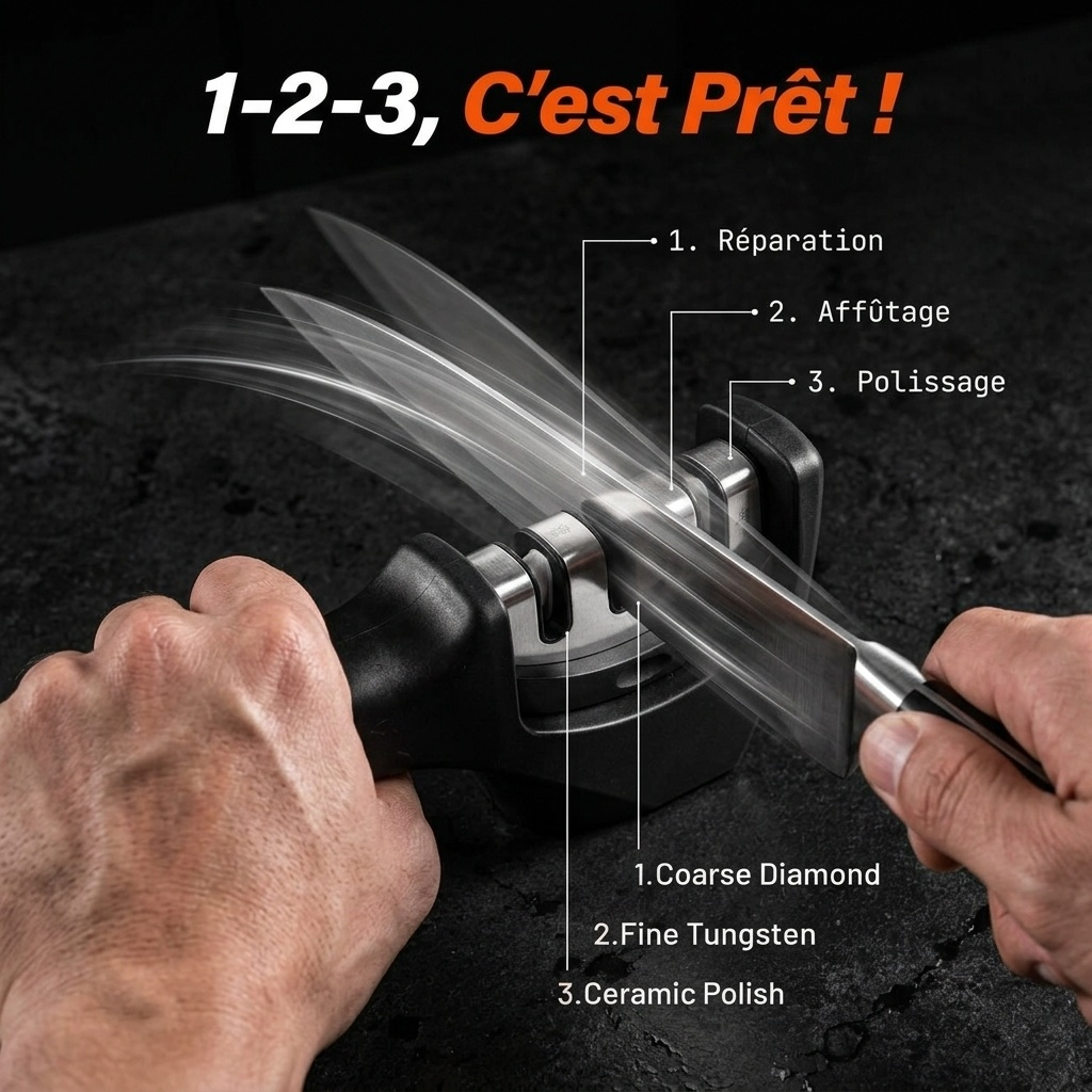 Aiguiseur de couteaux de cuisine à angle fixe, rapide, avec pierres en tungstène et diamant