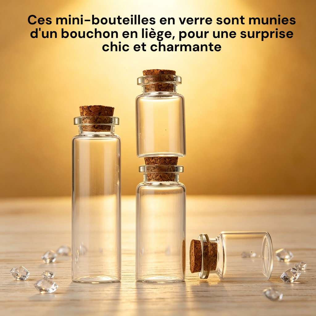 Mini bouteille en verre avec bouchon de liège pour message flottant et vœu