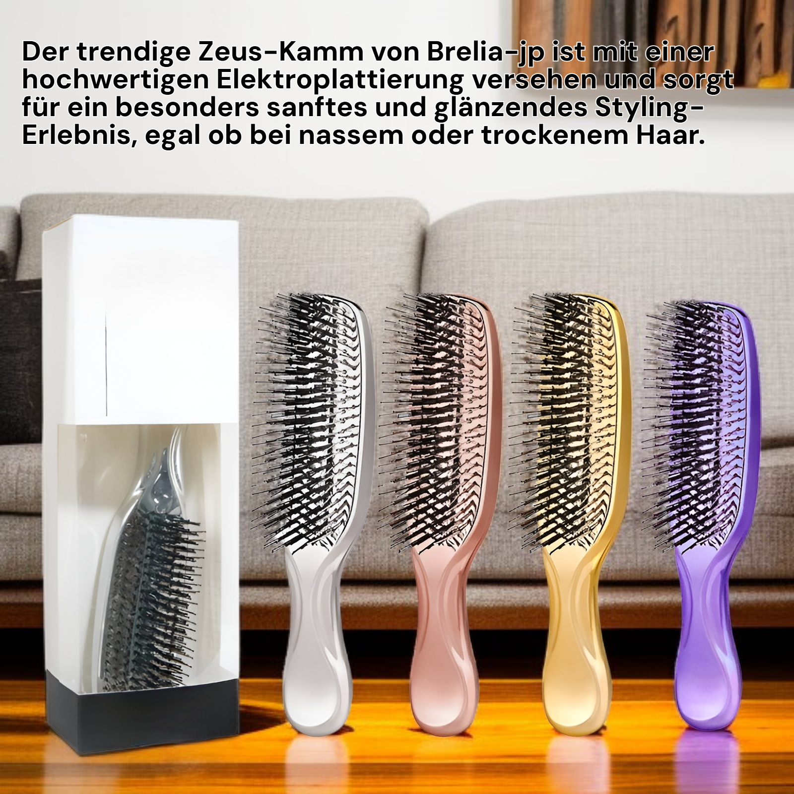 Elektroplattierte Stylingbürste Zeus-Kamm, geeignet für nasses & trockenes Haar