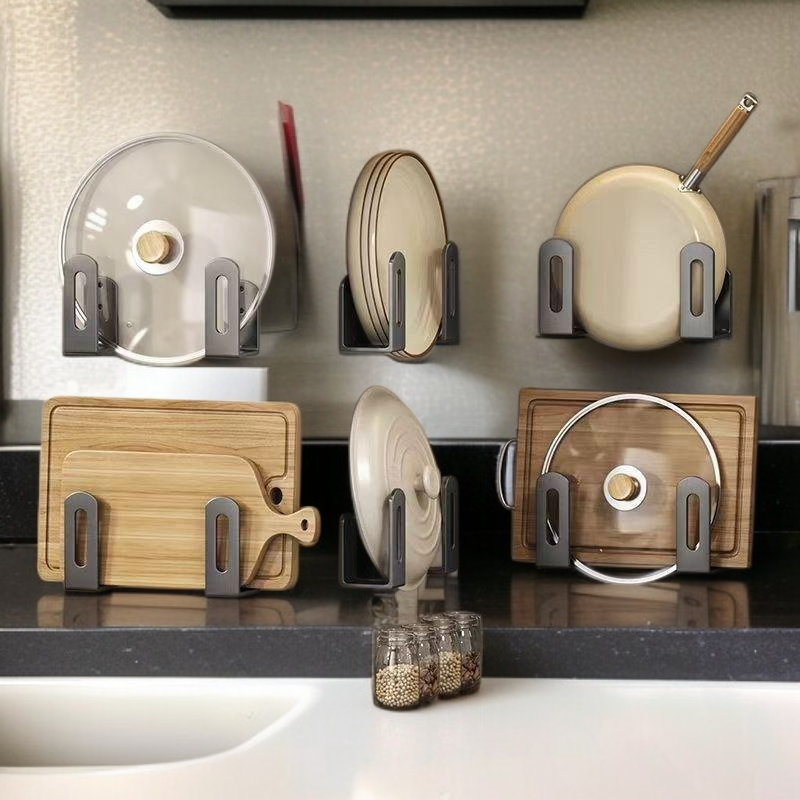 주방 벽부착 무타공 도마 냄비 선반 다기능 수납대