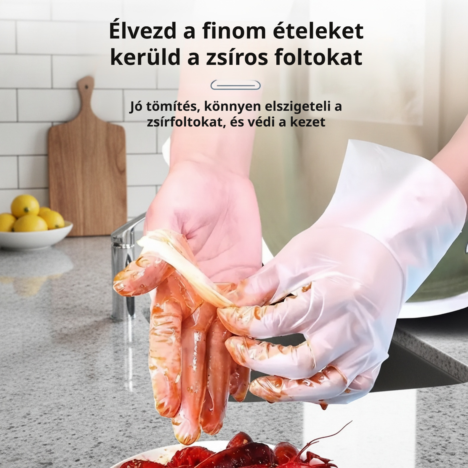 Átlátszó, vastagított, tartós, húzható, otthoni egyszer használatos kesztyű