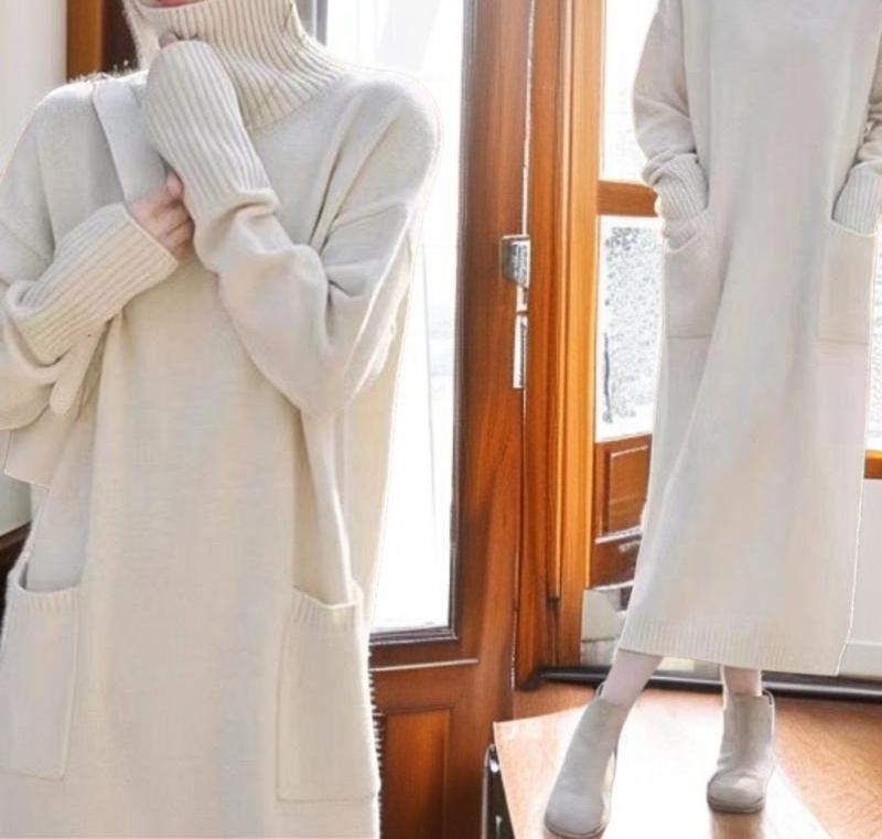 가을 겨울 롱 터틀넥 니트 원피스 전체 모습