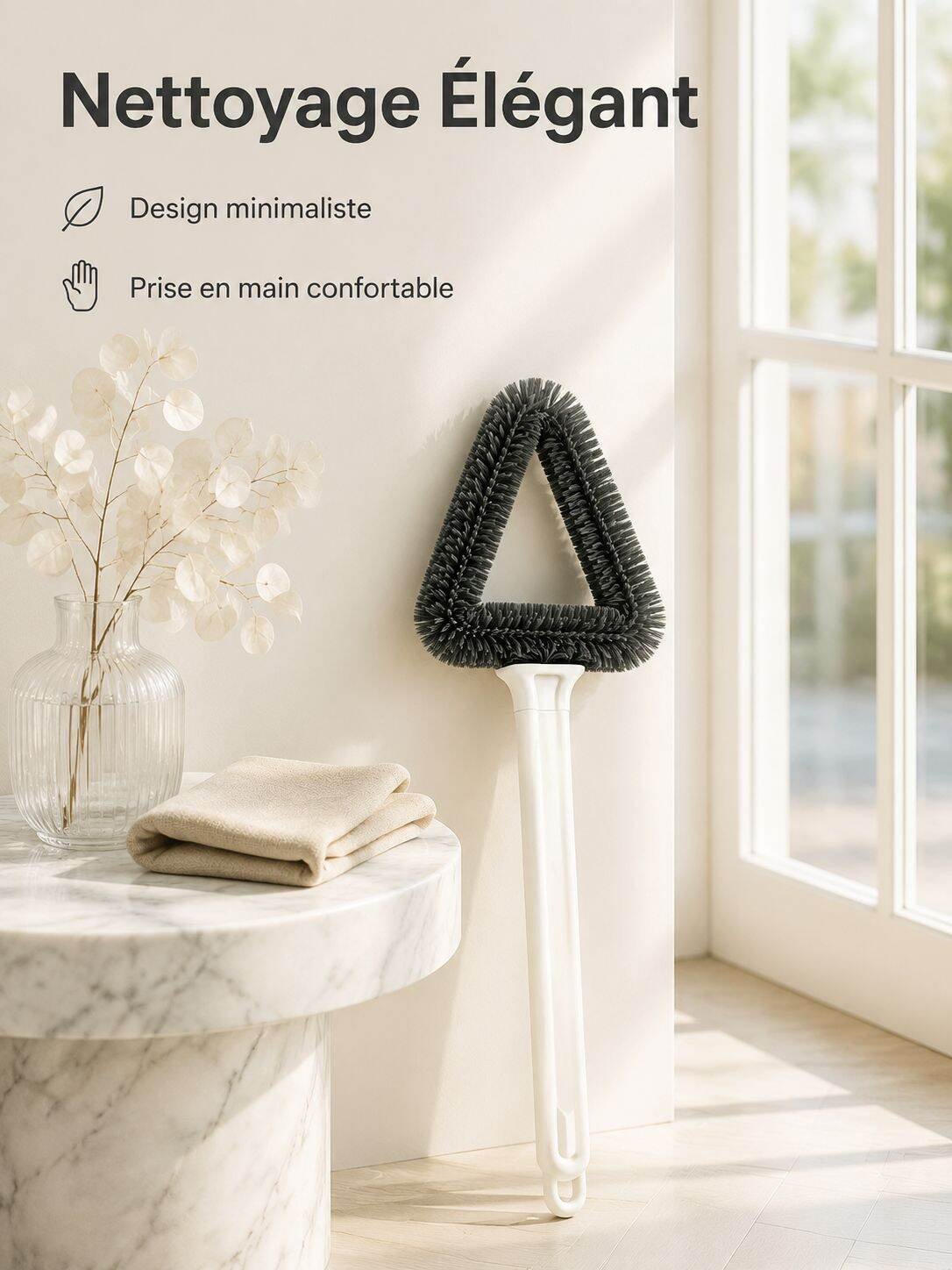 Brosse de nettoyage de vitres triangulaire double face, lavable et sans démontage pour la maison