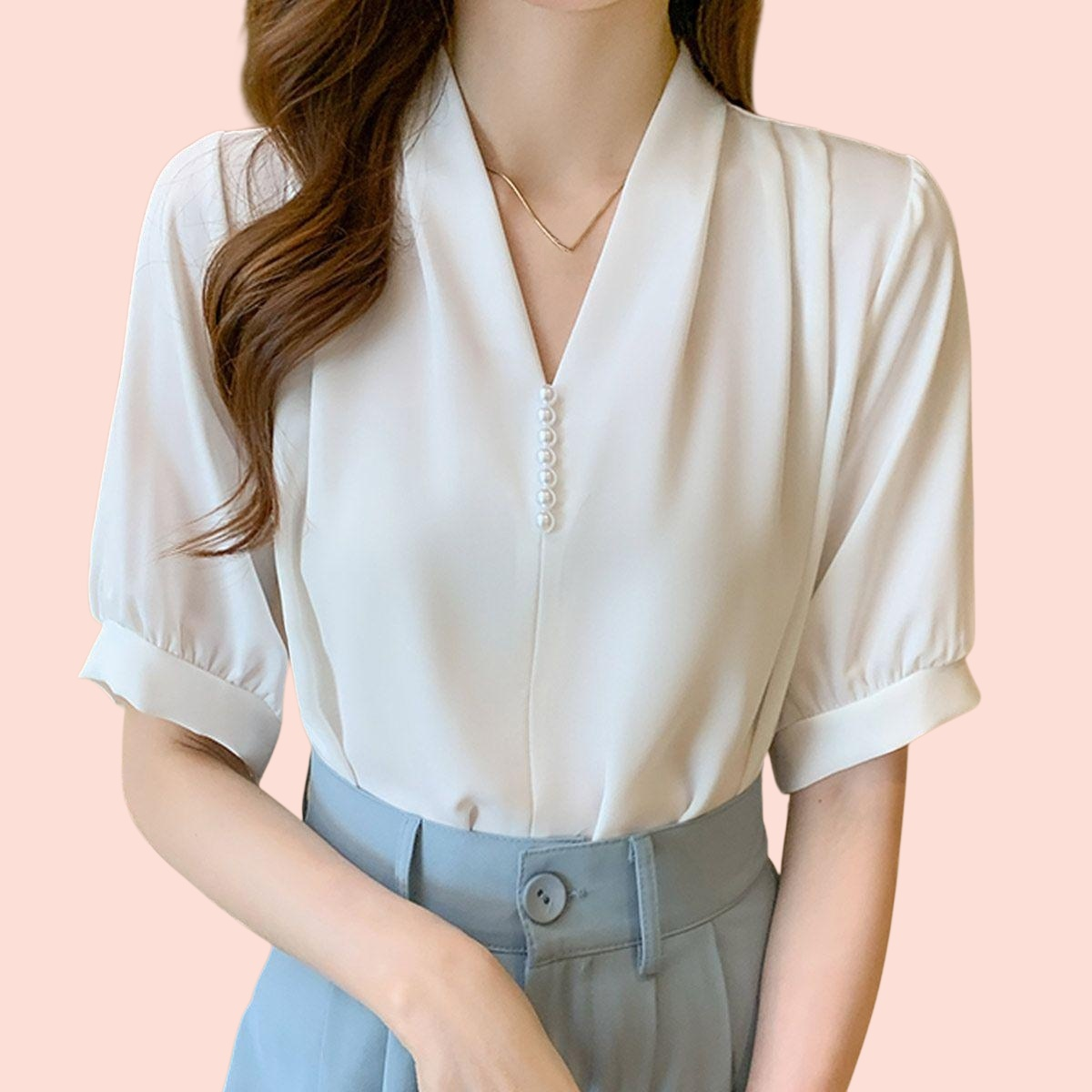 Ladies short-sleeved chiffon shirt women's summer new tops design sense niche summer thin section sh