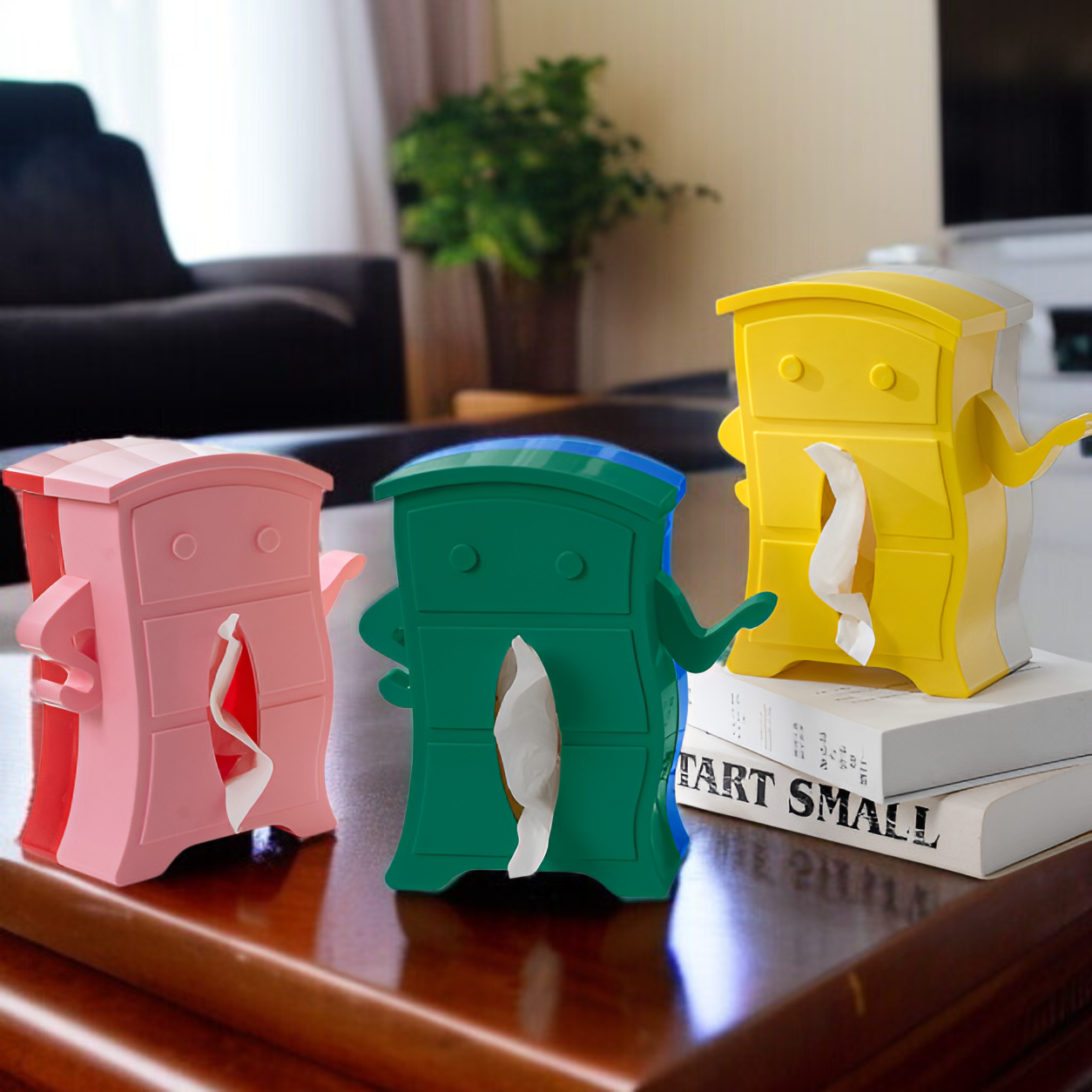 リビングルームに映えるビルディングブロック風ペーパーボックス