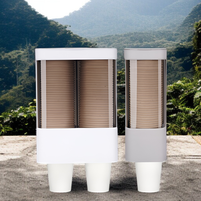 プラスチック使い捨て収納カップラックカップホルダー紙コップディスペンサー防塵ウォーターカップラック壁掛け式ダブルチューブ収納ラック