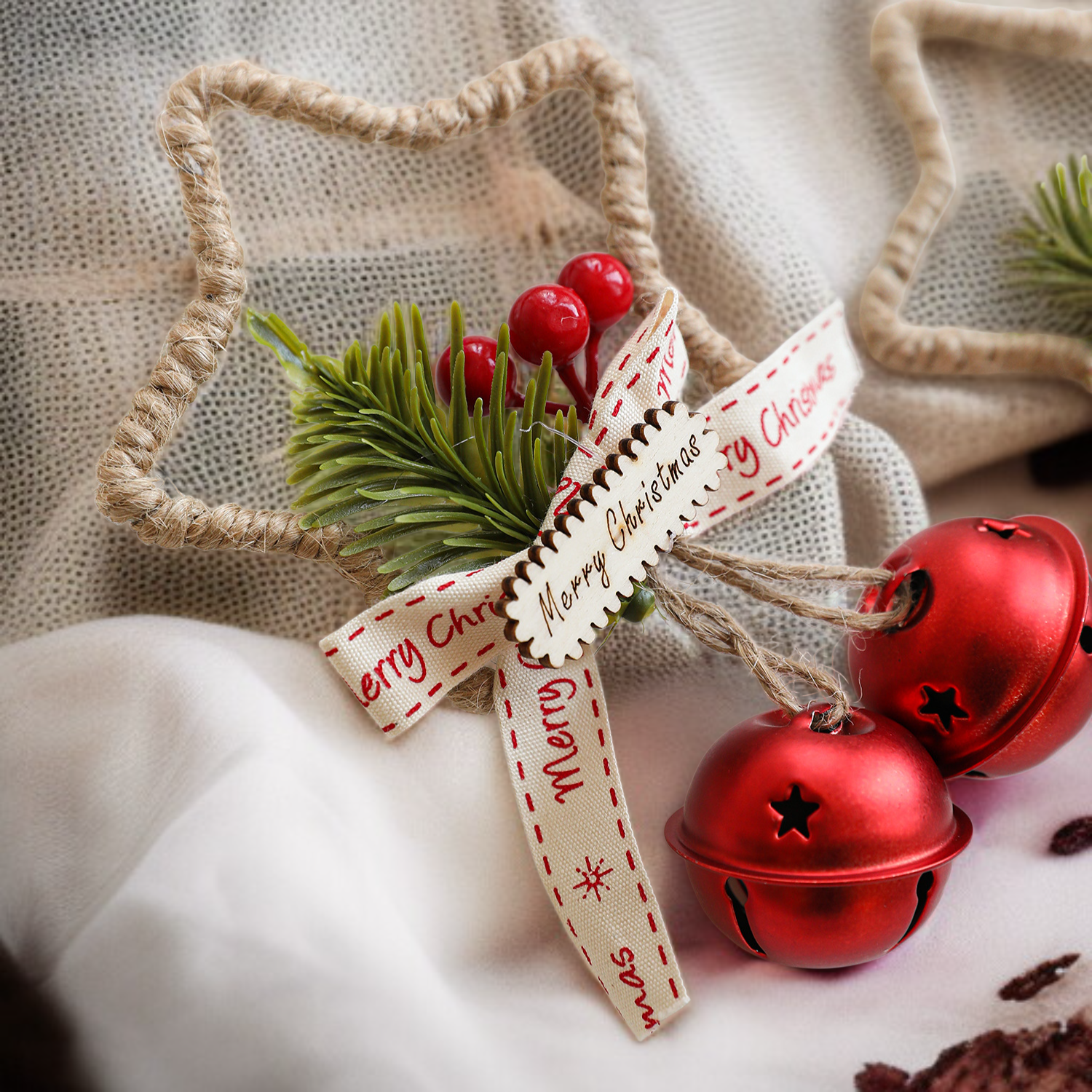 Weihnachtliche Stern-Glocke Türanhänger Dekoration mit Schleife für Weihnachtsbaum