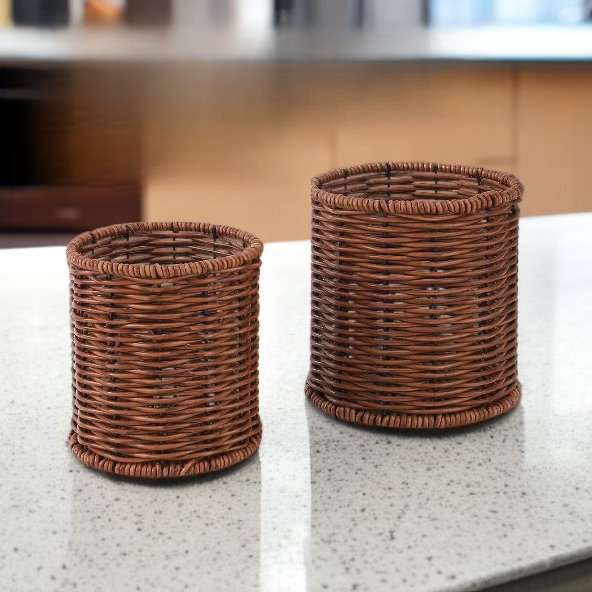 Western-Style Cutlery Organizer Basket, Faux Rattan Cutlery Drainer