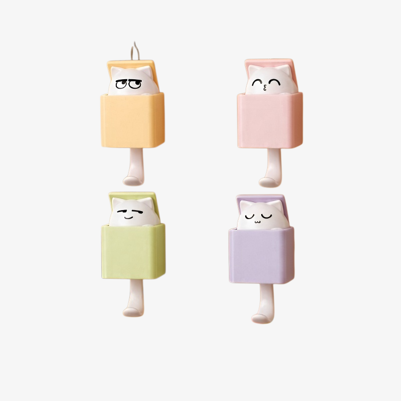 Lindo gancho para gato, gancho de pared telescópico, gancho de pared multiusos, adhesivo sin daños, 