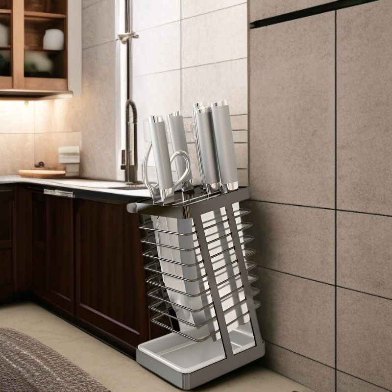304ステンレススチール製キッチンナイフラックキッチンナイフラック収納ラック家庭用排水カウンタートップ野菜ナイフホルダー収納ラック
