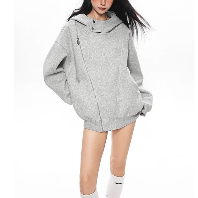 美式慵懒風雙拉鏈連帽衛衣