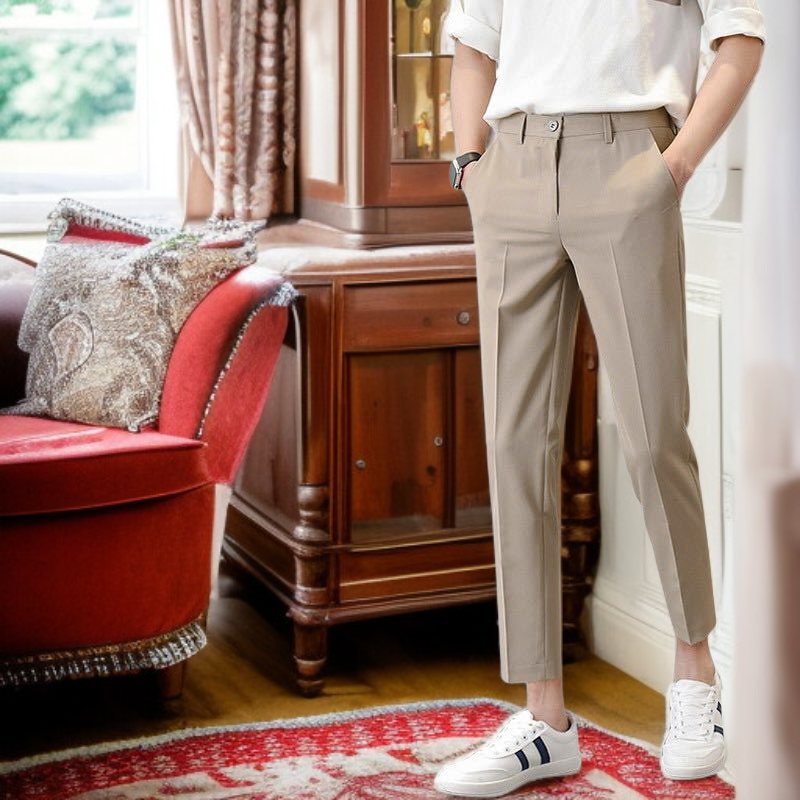 メンズスーツ九分丈パンツカジュアルスモールスーツパンツブラックスリムスモールレッグストレートドロップパンツ