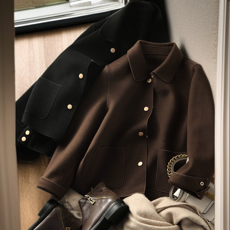 ルーズな両面ツイードショートジャケット 軽くて高級な気質のファッションラペルショートジャケット ファッション両面ツイードショートジャケット