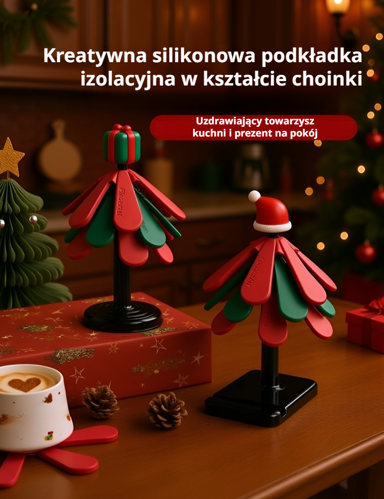 Silikonowa podkładka w kształcie choinki na świątecznym stole