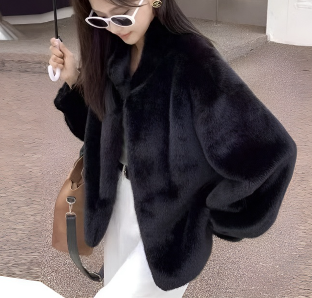 숏코트 여성 겨울 모직 차이나 스타일 에코 밍크 코트