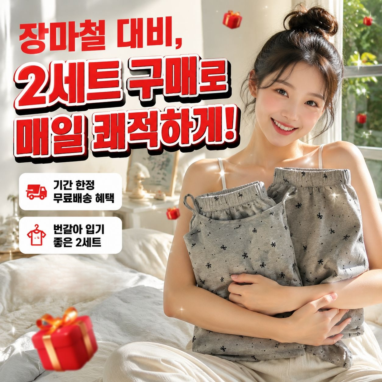 브라 패드 캐미솔과 숏팬츠 잠옷 세트