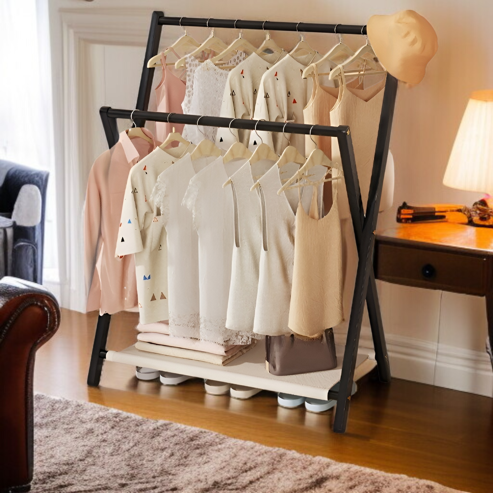 Bamboo folding indoor clothes rack/clothes hanger, simple clothes hanger, natural material, odorless