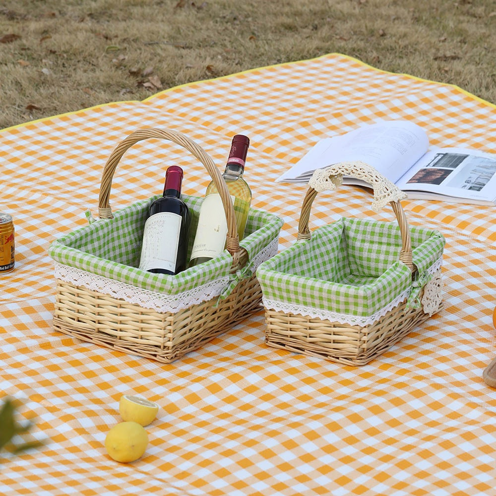 長方手提柳編收納籃花籃藤編水果籃手提籃菜藍野餐籃手工編織