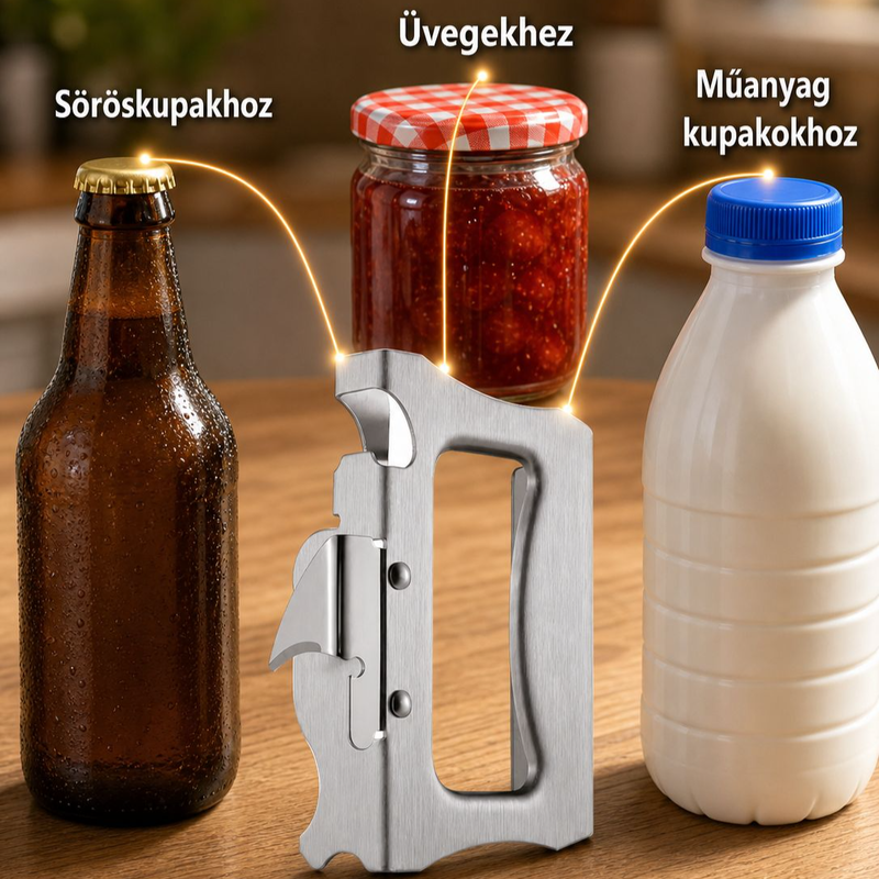 Sokoldalú rozsdamentes acél kupaknyitó különféle tejüvegekhez