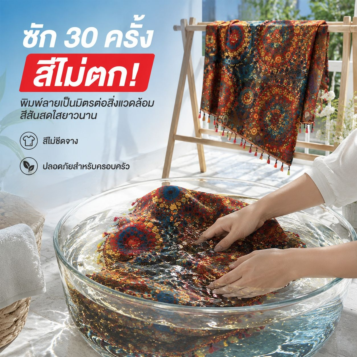 ผ้าปูโต๊ะโบฮีเมียนกันน้ำ พู่สีสันสดใส ทนต่อการใช้งาน ป้องกันฝุ่น
