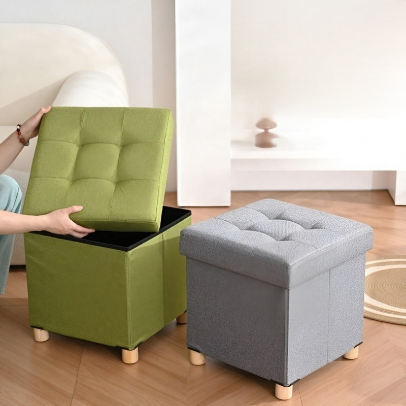 Banco otomano plegable con almacenamiento, resistente hasta 130kg, con tapa, fácil de transportar