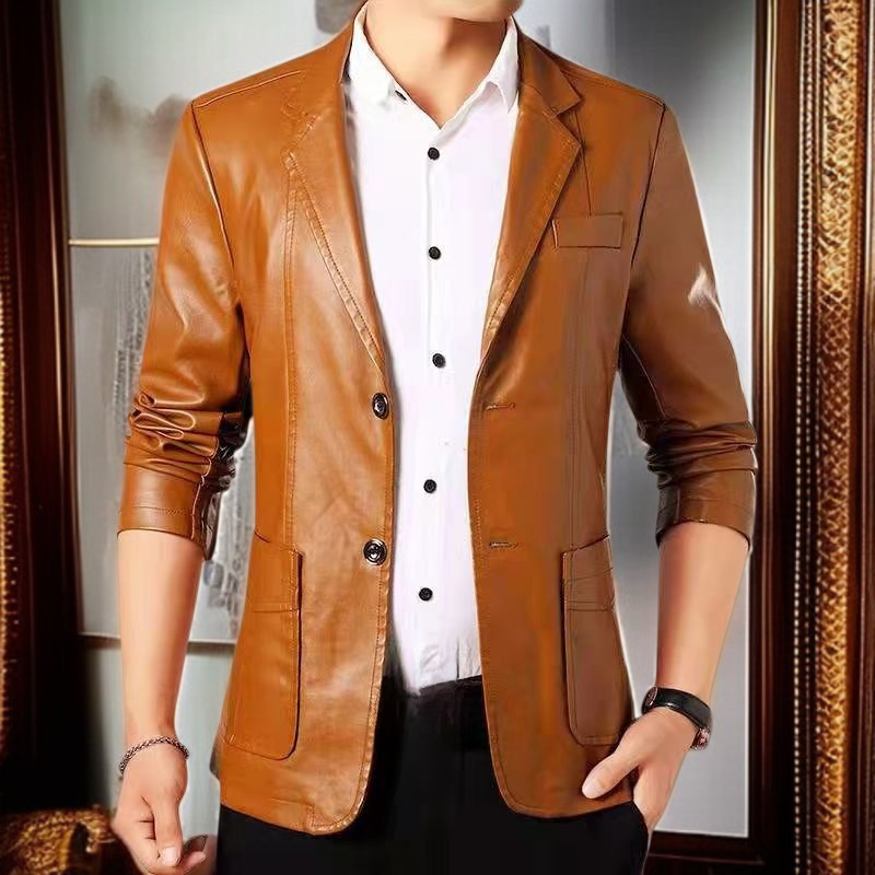 중년 점퍼 코트 얇은 가죽 남 코트 정장 코트 정장 세트 점퍼 코트 중년 가죽 남 얇은 코트