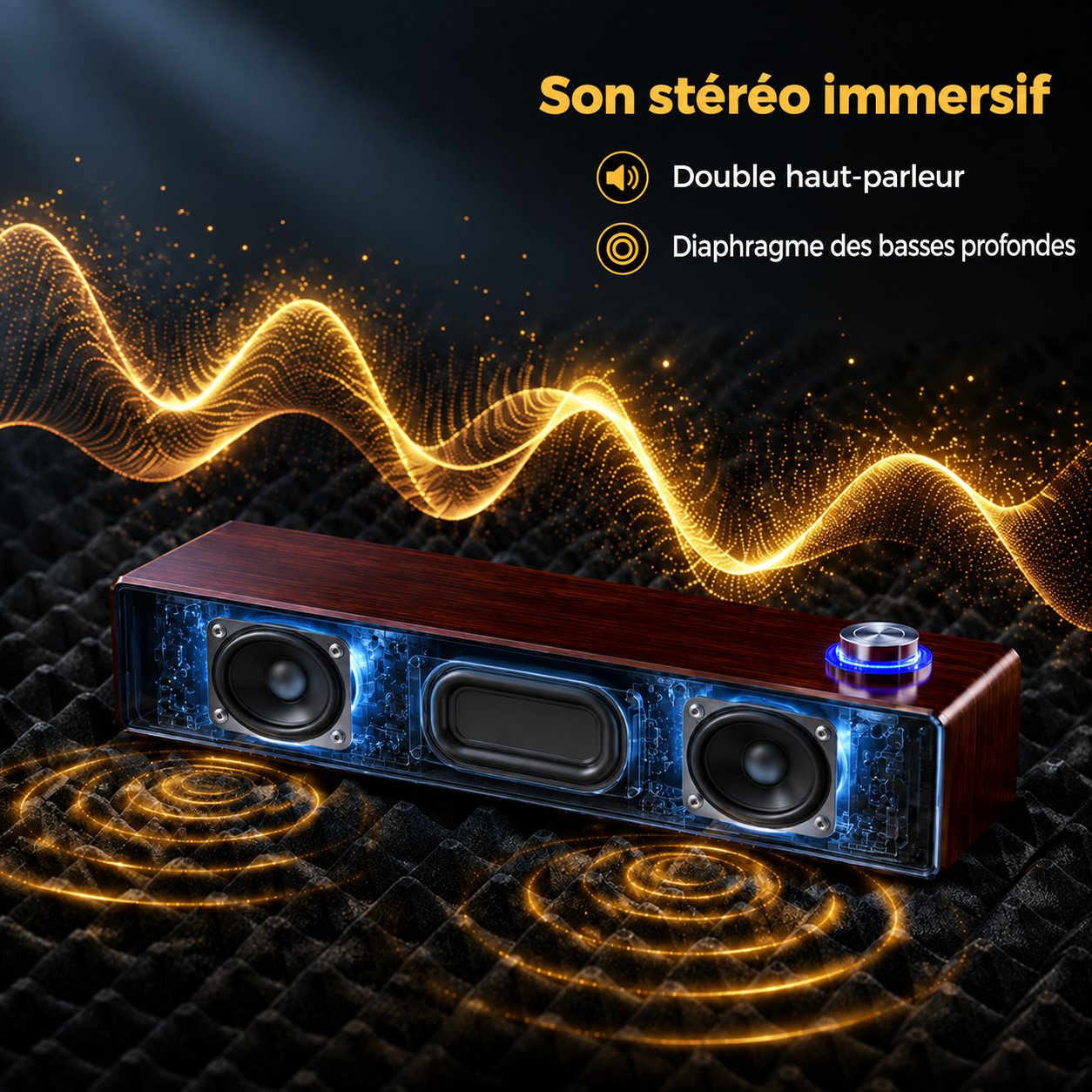 Enceinte en bois multifonction avec Bluetooth et connexion filaire