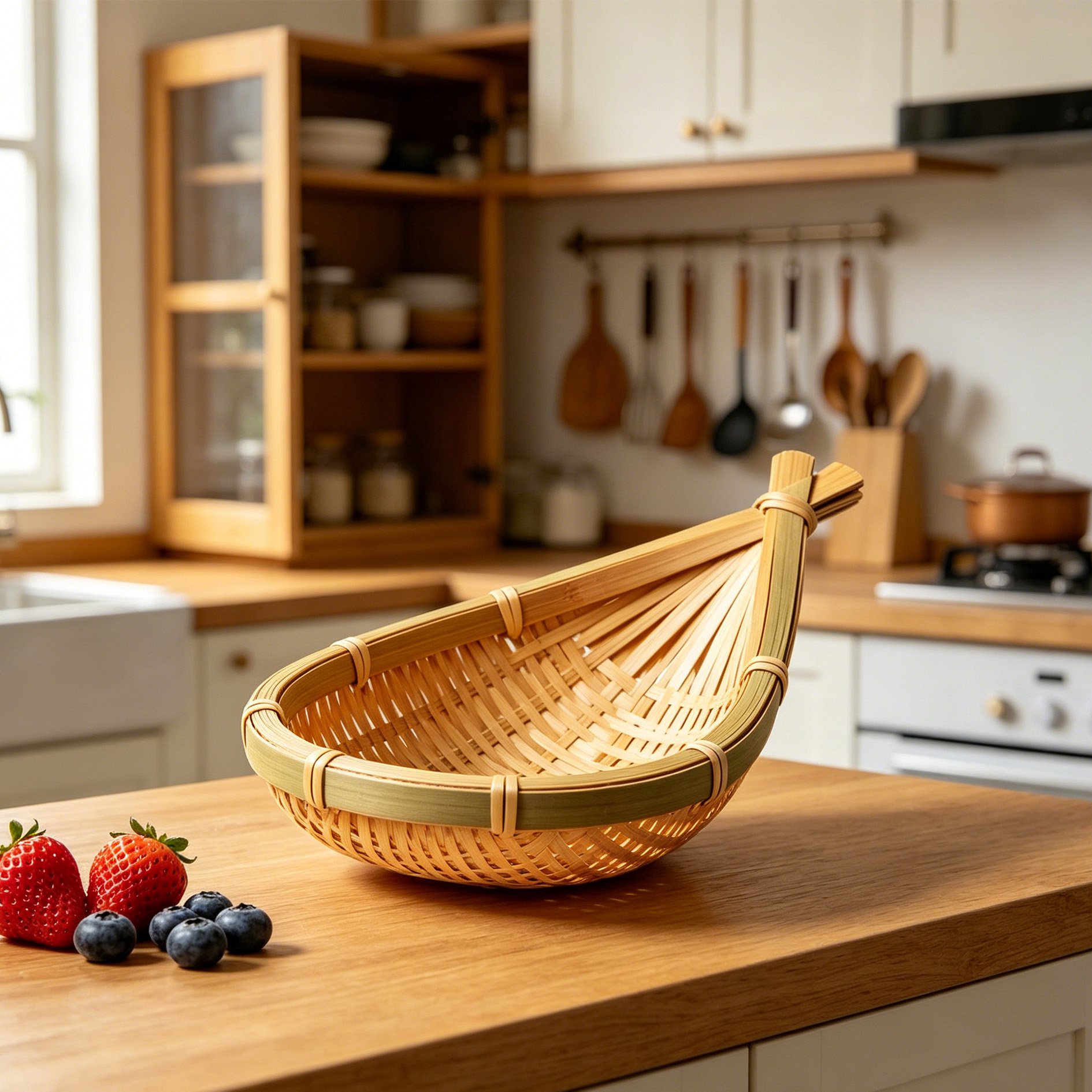 Natural bamboo fruit tray with apples and oranges