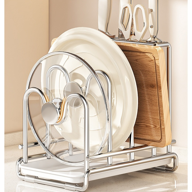 Stainless Steel Pot Lid and Knife Organizer Rack