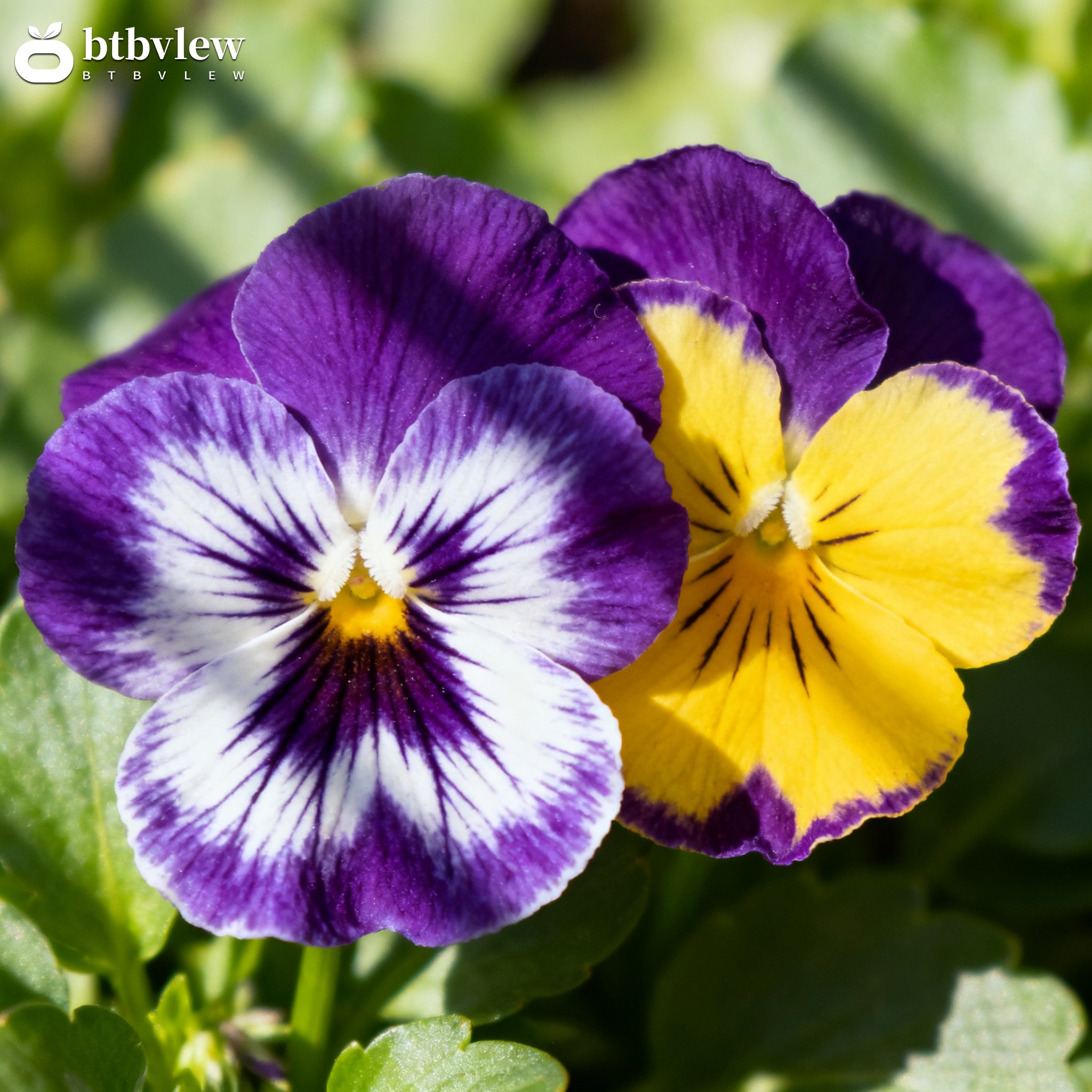 Pestrobarevné květy macešky na zahradě