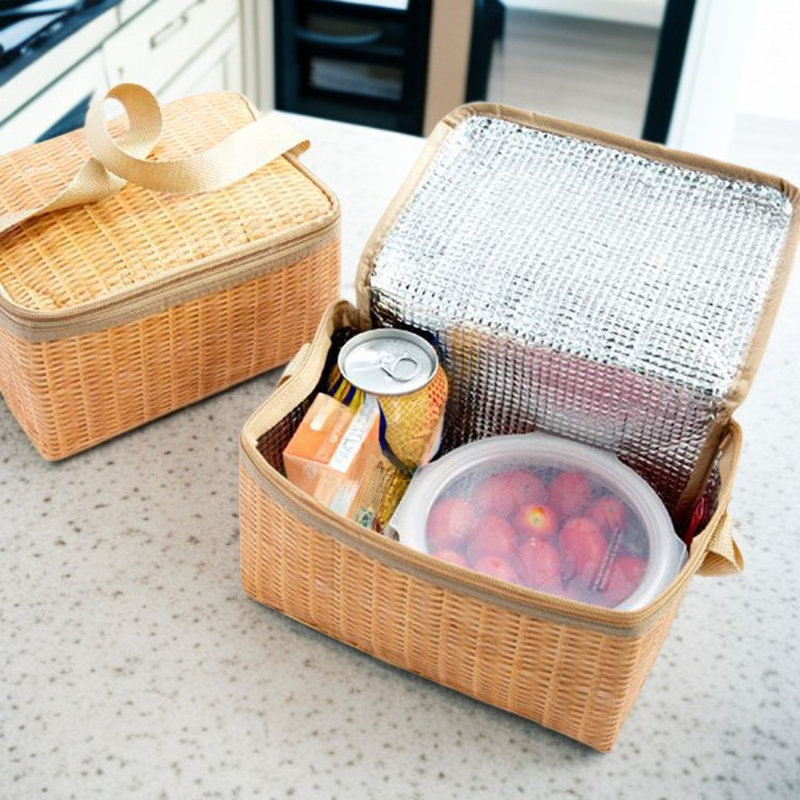 라탄 스타일 방진 보온 도시락 가방