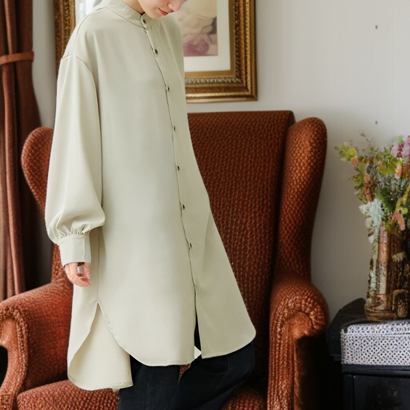 ZANZEAレディースシンプルスタイルイレギュラーVネック長袖シャツ