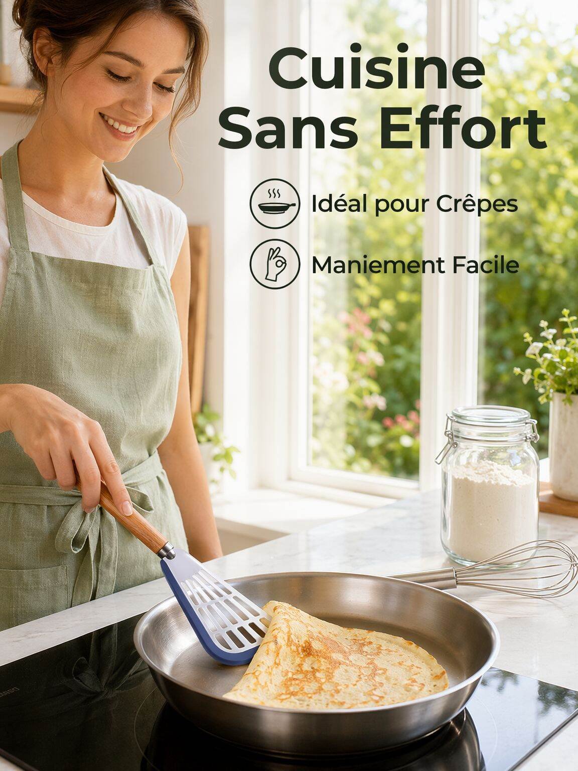 Spatule en silicone avec manche en bois pour poêles antiadhésives