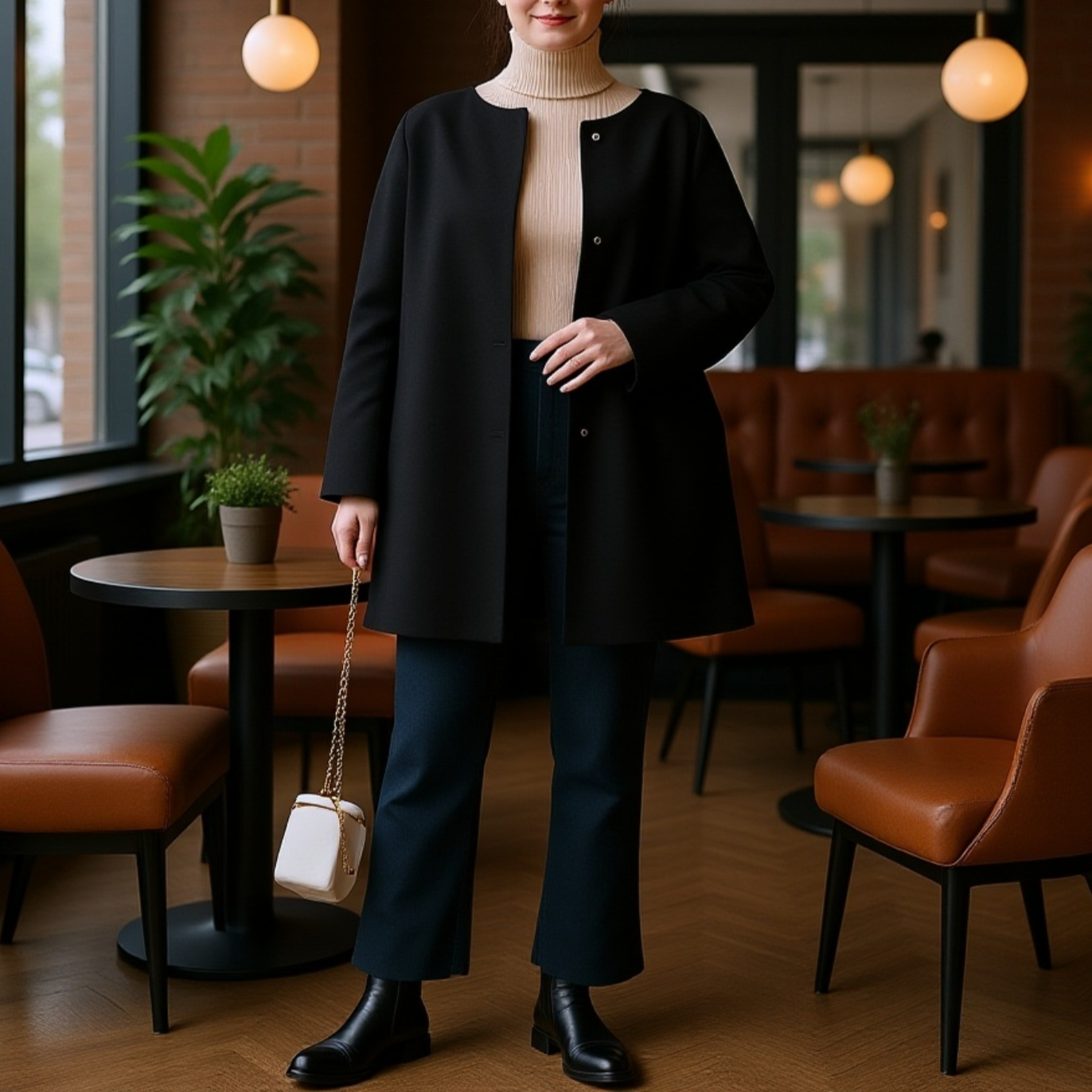 프리미엄 여성 가을 겨울 솔리드 코트 루즈핏 일자 상의 모직 코트 무드 코트