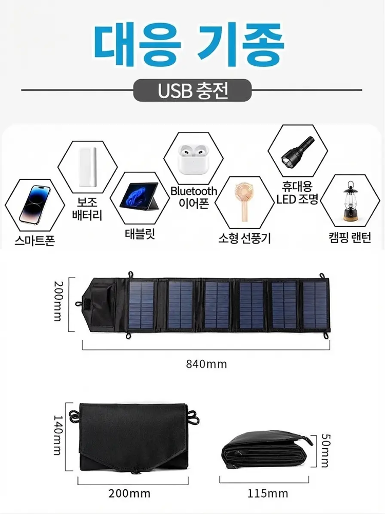 [일본 구마모토 정품] 쫙 펴면 무한 충전! 1mm 초경량 접이식 태양광 패널
