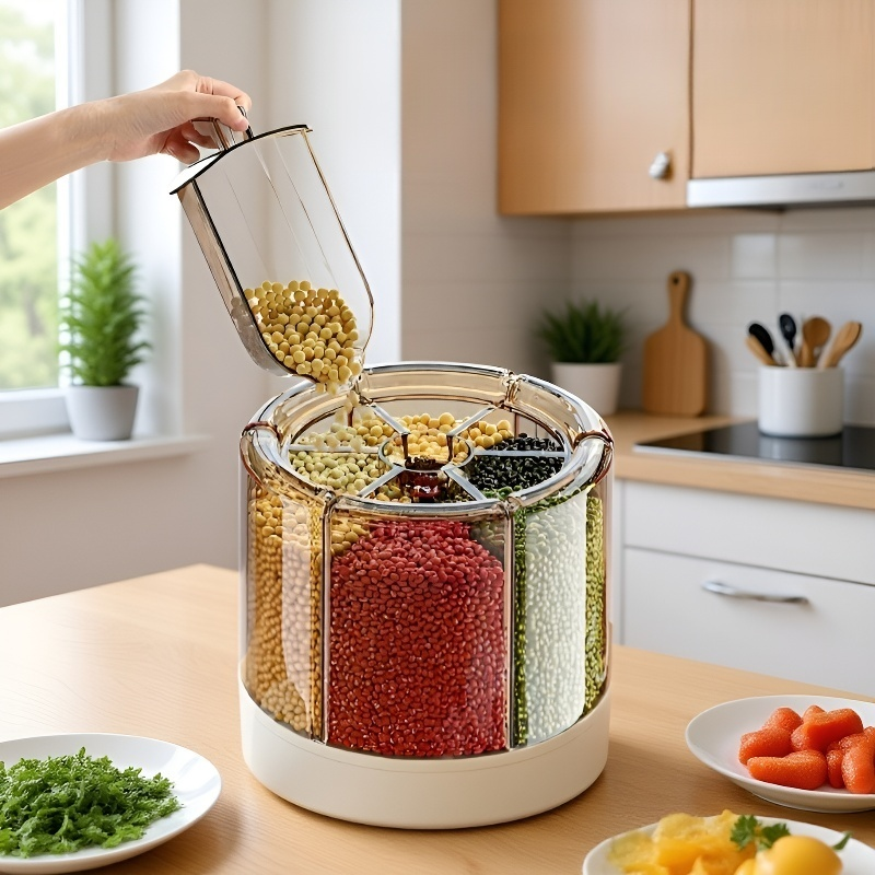 Cubo de almacenamiento de granos giratorio de 360° de gran capacidad